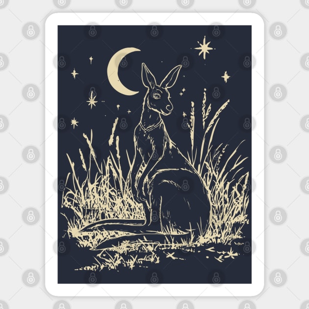 Mystical Kangaroo Under Starlit Sky – Celestial Outback Dream Magnet by TuncGK